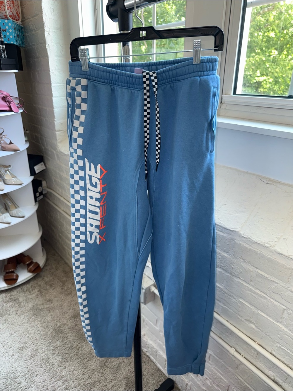 Savage X Fenty Blue Track Joggers with Checker Trim